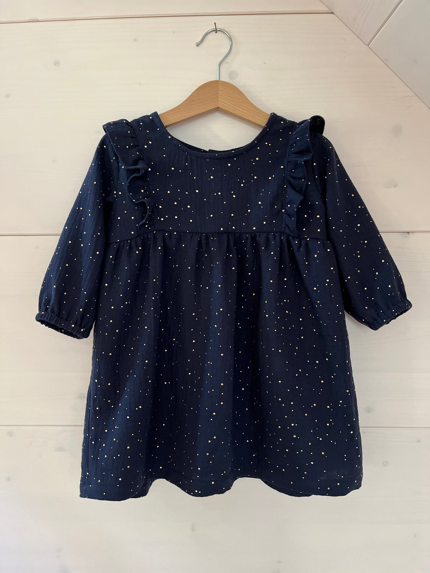 Musselinkleid Dunkelblau mit Goldtupfen