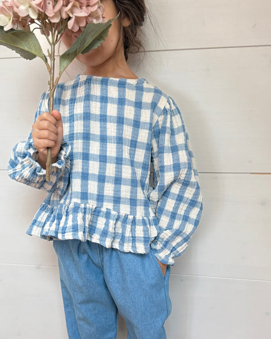 Musselinbluse „Vichy Bleu“