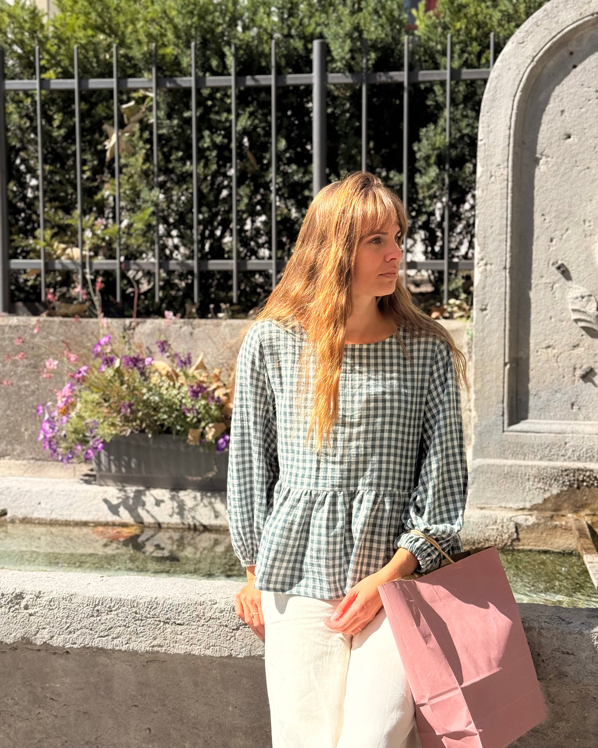 Musselinbluse „Vichy Vert“