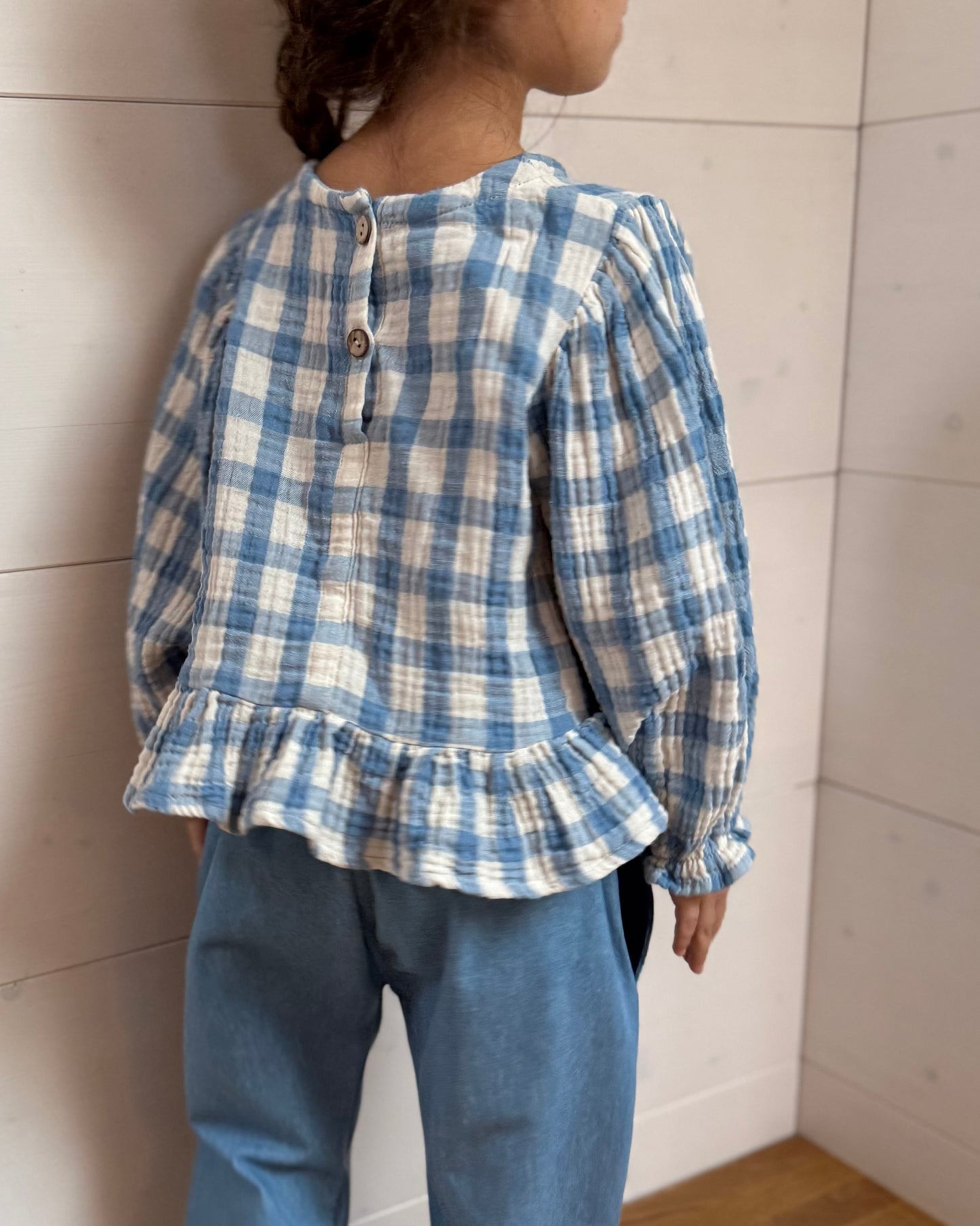 Musselinbluse „Vichy Bleu“