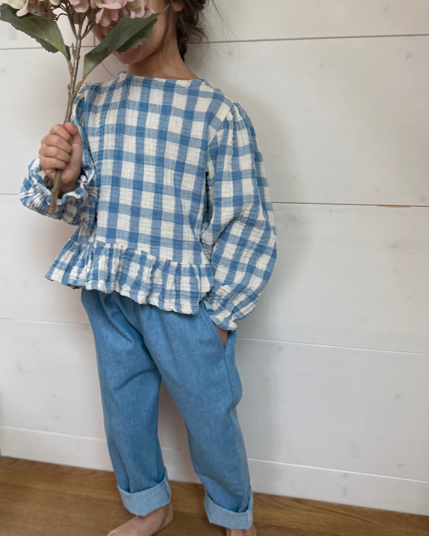 Musselinbluse „Vichy Bleu“