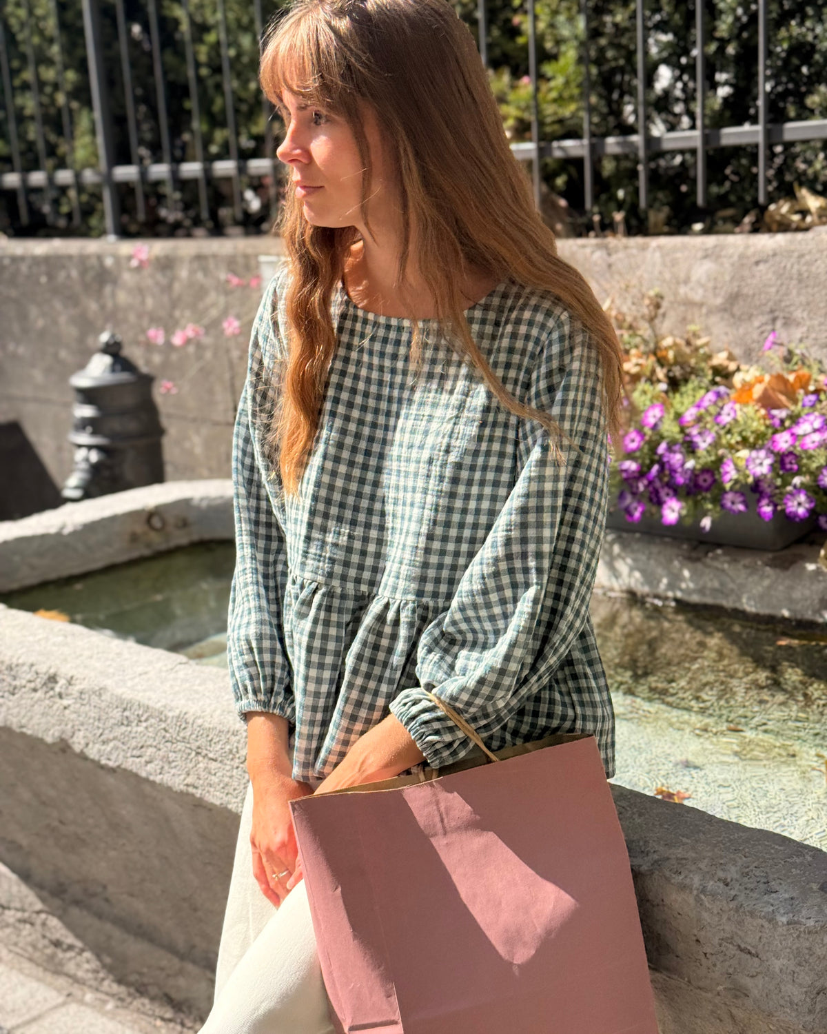 Musselinbluse „Vichy Vert“