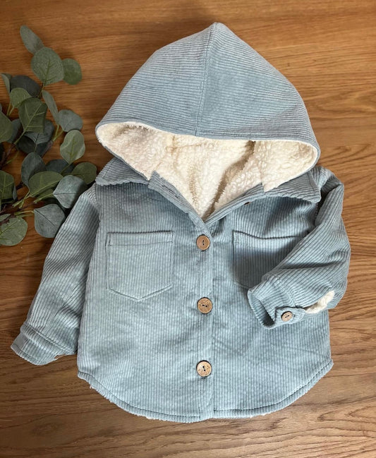 Oversize Cord Hemdjacke mit Kapuze „Mint“